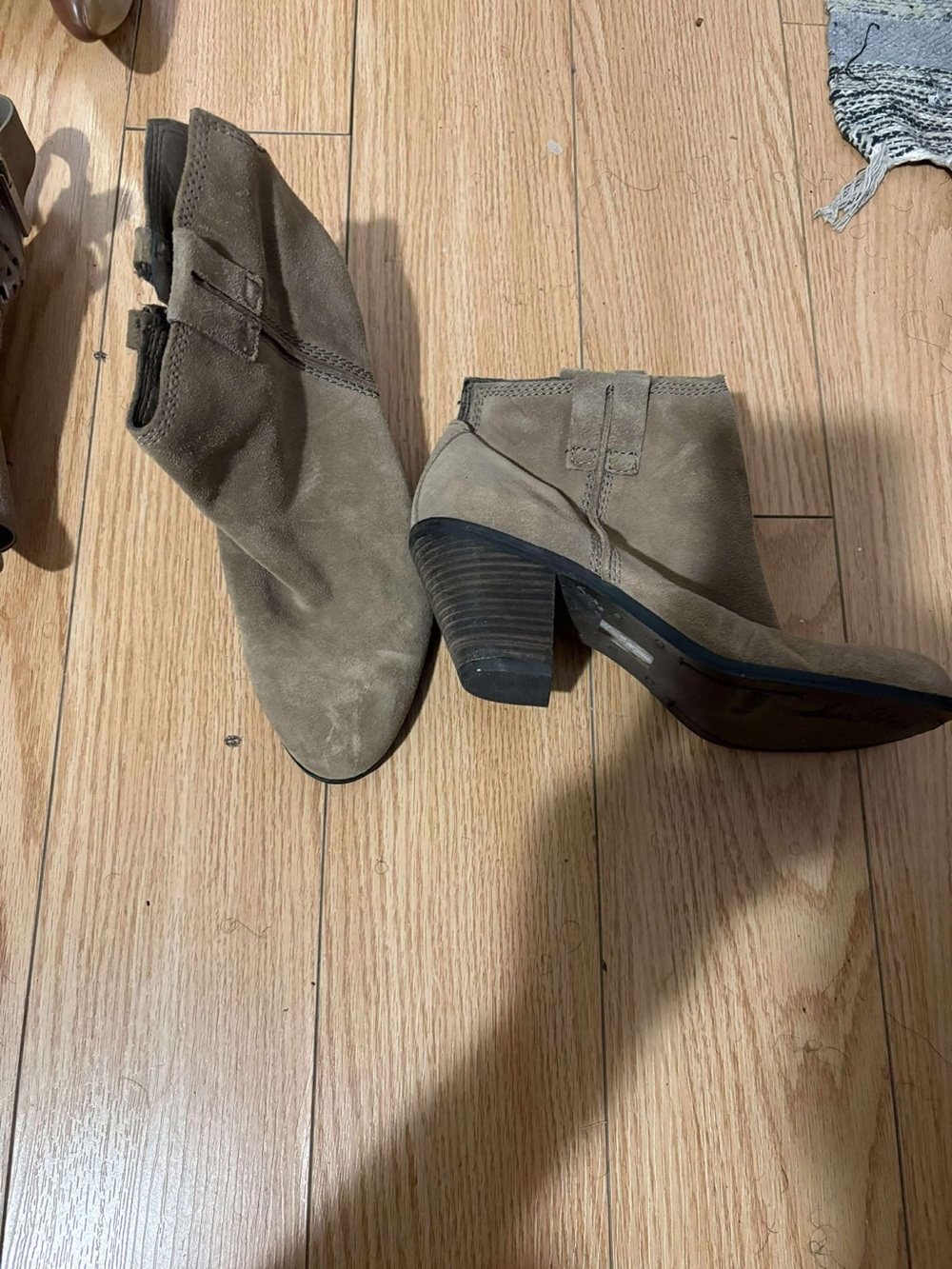 Sam Edelman Taupe Suede Ankle Booties with Stacked Heel